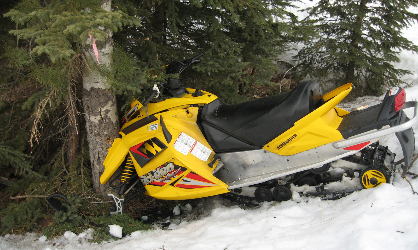 Snowmobile crashed into tree